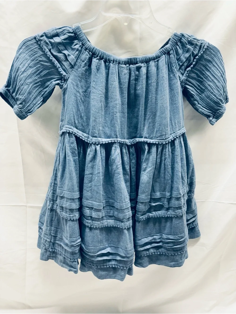 Polo Ralph Lauren Dress Girls Size 5 Chambray Blue Off Shoulder Tiered Peasant